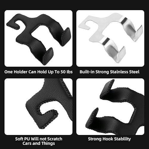 Miniatura 6 de Headrest Hooks for Car, Car Back Seat Storage Organizer Purse Holder Bags Upgraded 2 in 1 Durable Leather Purse Hanger Car Essentials for Women