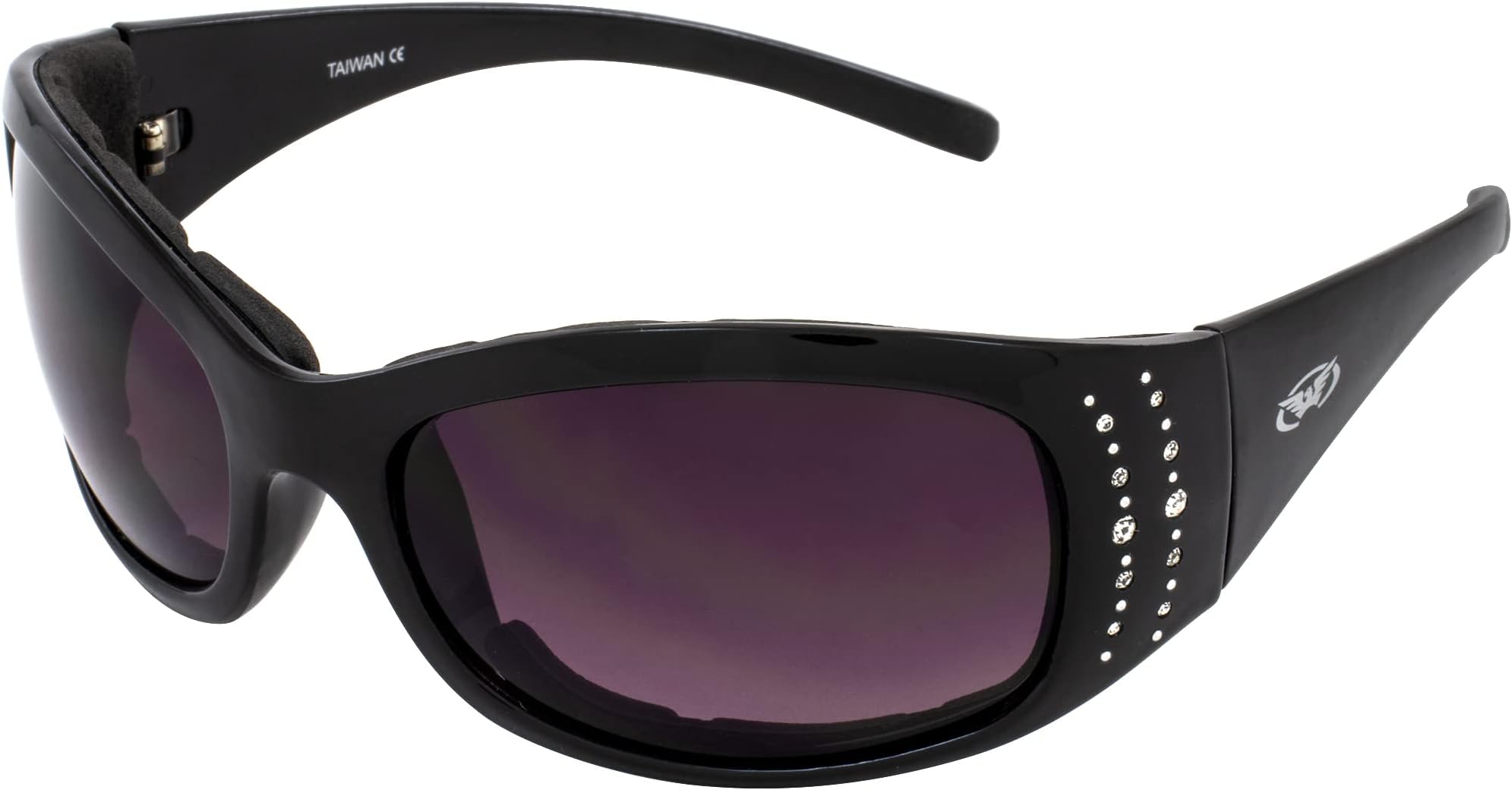Eyewear Marilyn 2 Plus Motorcycle Glasses for Women Black Frame Bling-ed Out with Rhinestones