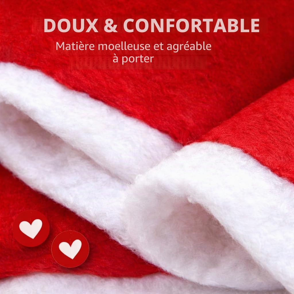 Lot de 2 bonnets de Noël rouges - Taille unisexe - Bonnet de Père Noël rouge - Pour Noël, fête de Noël et marché de Noël - Adultes et enfants