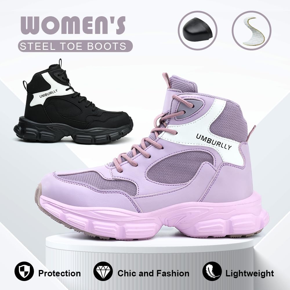 Micoklinlin Steel Toe Shoes for Women Lightweight Waterproof Work Safety Boots Smash and Puncture Resistant Hiking Sneakers