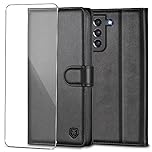 Kuafcase for Samsung S21 FE Case with 1 Screen Protector, Wallet Leather Flip Case with 4 Card Slots Magnetic Closure Kickstand Shockproof Phone Case for Samsung Galaxy S21 FE - Black
