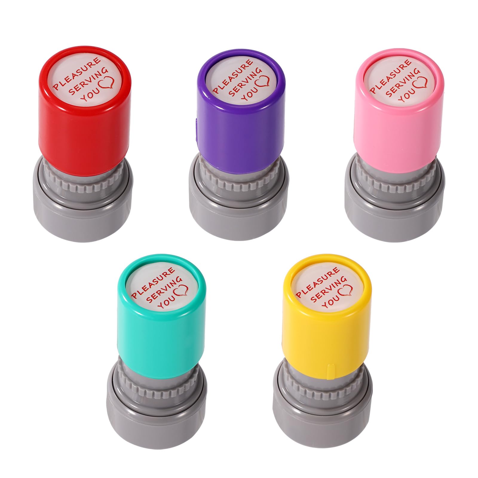 5pcs Pleasure Serving You Stamps, Diameter 0.79in Premium Plastic Cute Self Inking Server Thank Stamps for Checks for Service Work Ideal Teacher Office Stationery Supplies(5 Colors)