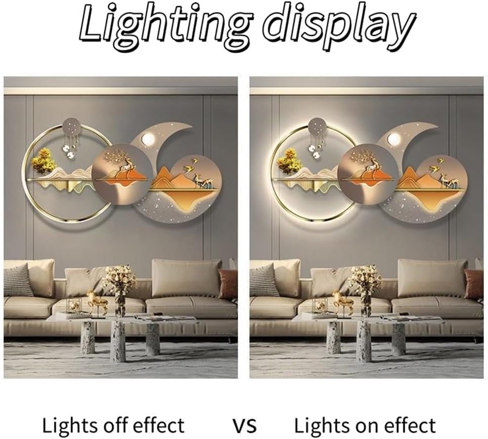 Wall Sculptures 3D Wall Art Decor, Plug-in Power Supply Wall Hanging Decor, Decorative Landscape Painting Wall Hanging Art with Led Light for Living Room, Corridor, Bedroom(60*120cm/23.6*47.2in)