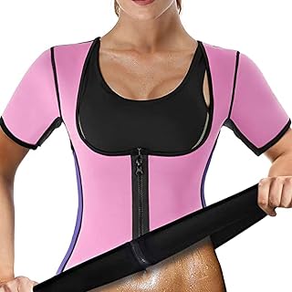 Sauna Camisetas Suor Sauna Fato Body Shaper Treino Neoprene Tank Top Jaquetas De Treino Roupas Exercício Fitness Manga Curta (Color : Pink, Size : S)