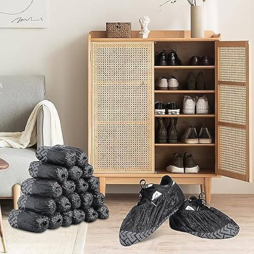300er-Pack Schwarz Vliesstoff Schuhüberzieher Einweg - Mehrweg Überzieher Shuhe - Überschuhe Rutschfest - Schuh Überzieher extra Reißfest für In- und Outdoor