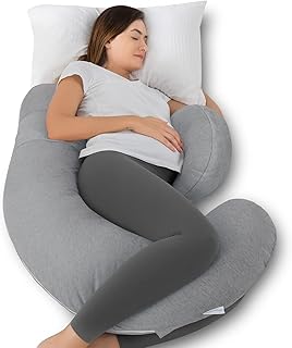 QUEEN ROSE F Shaped Pregnancy Pillows for Sleeping, Compact Maternity Body Pillow with Adjustable Belly Wedge, Cooling Space-Saving Support for Side Sleepers & Back Pain Relief, Light Grey