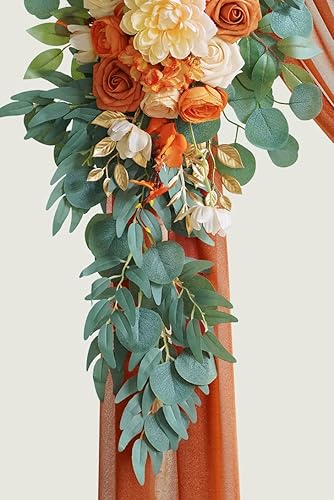Miniatura 7 de ponatia Kit de flores artificiales para arco de boda (paquete de 3) con tela brillante de 26 pies, flores de arco para ceremonia de boda y telón de