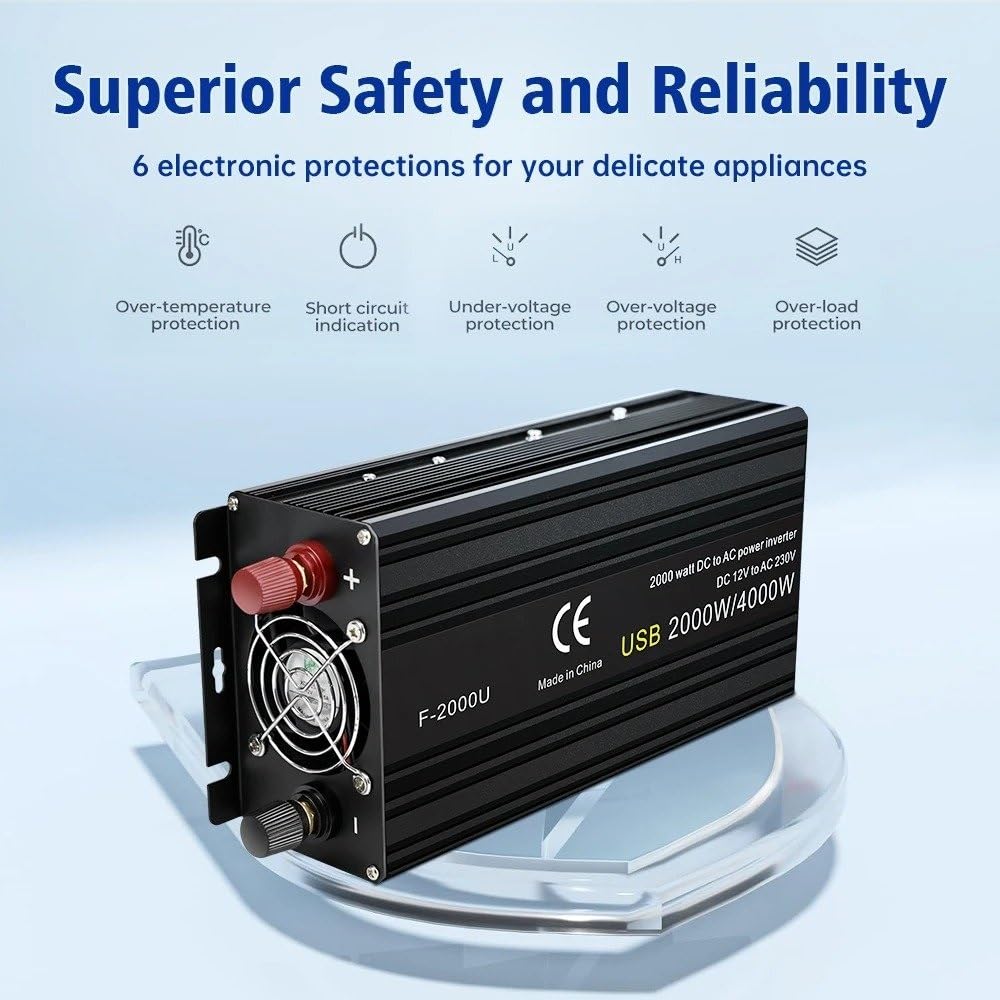 Inversor Coche 12V A 220V Potencia 500W 1500W 2000W 2600W 3000W Convertidor Enchufe Europeo De 12 Voltios Inversor Automático Transformador Solar Inversor Onda Pura Convertidor(12V 220V 1500W)