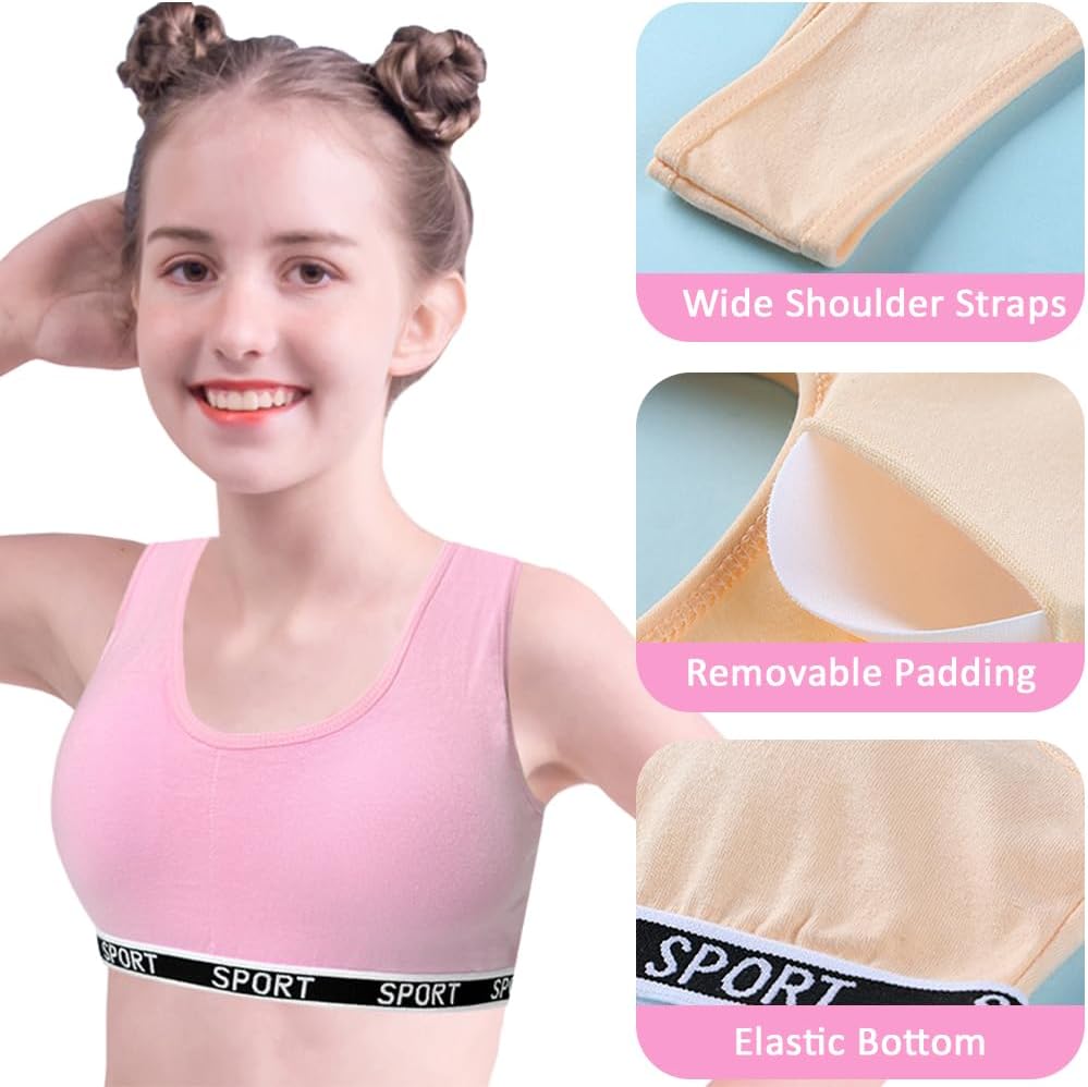 Girls Sports Bras Cotton Training Underwear with Removable Pads Teenage Crop Vest for 8-15 Years - Image 2