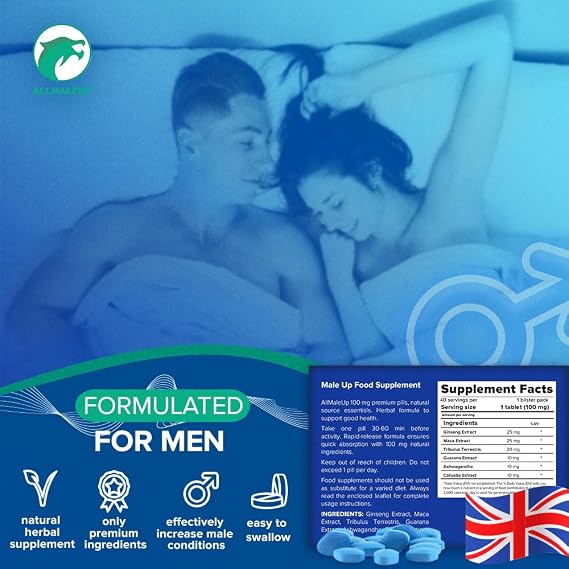 40 Pills for Men - Extra Strong Stamina Booster, Organic Herbal Energy Powder, Long-Lasting Male Supplement, Made in The UK