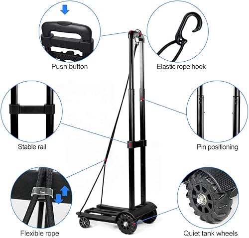 Miniatura 3 de Camión de mano plegable carrito de mano de 2 ruedas de 110 libras carrito utilitario resistente ligero plegable portátil plegable para equipaje