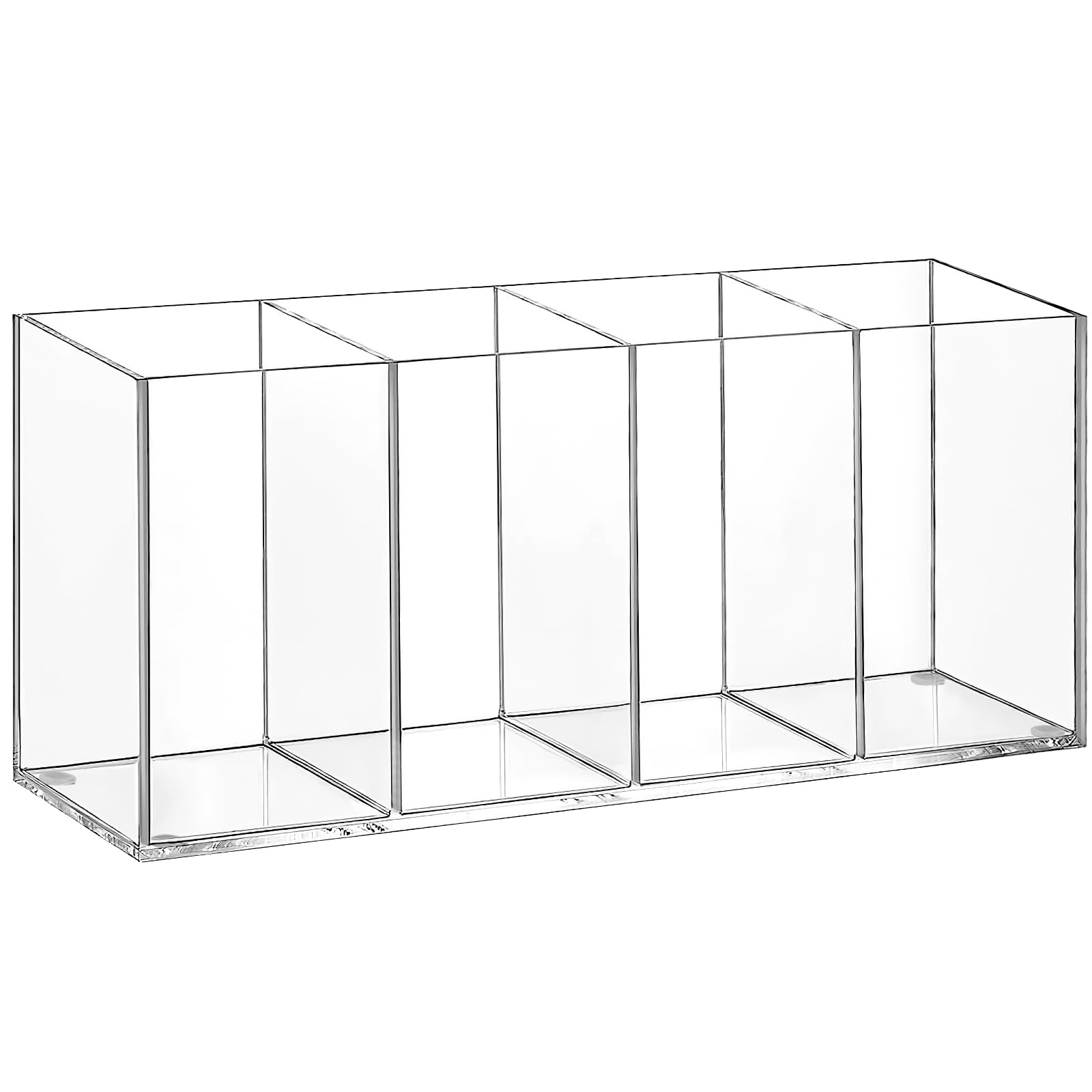 Top-spring Acrylic Pen Pencil Holder, 4 Compartments Clear Desk Organiser for Pens Pencils, Makeup Brushes