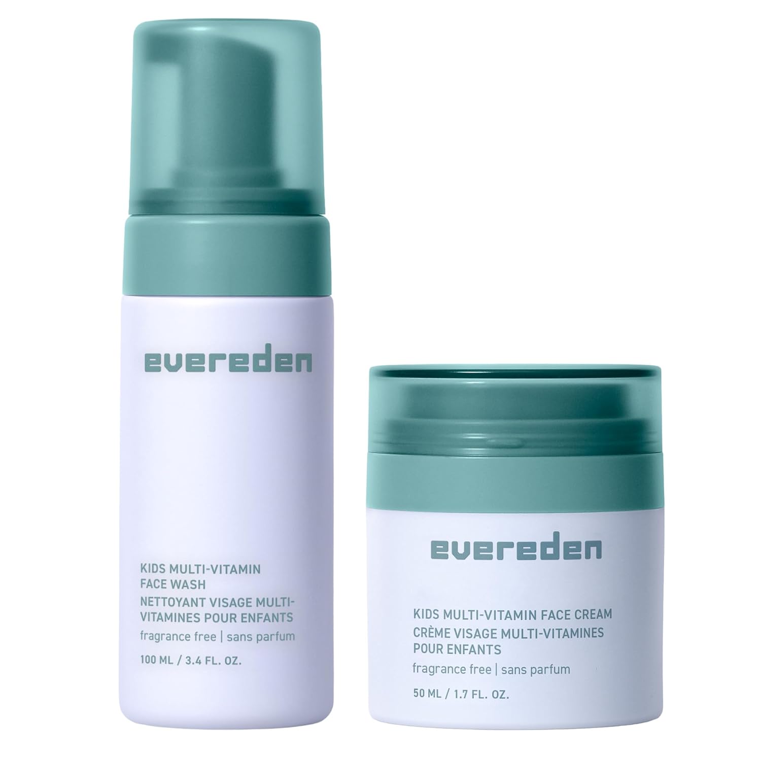 Evereden Fragrance-Free Kids Happy Face Duo - Unscented Multi-Vitamin Face Wash & Face Cream Set - Clean & Vegan Skin Care for Kids 3+ - Moisturizing, Nourishing, & Protective Skin Care Set