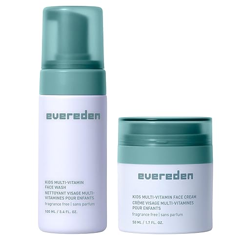 Evereden Fragrance-Free Kids Happy Face Duo - Juego de Limpieza Facial Multi-Vitamina Sin Fragancia y Crema Facial - Cuidado de la Piel Limpio y