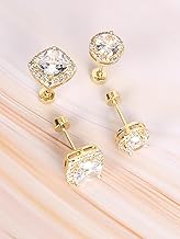 14K Gold Flat Back Stud Earrings for Men & Women – Round & Square Cubic Zirconia Earrings for Sensitive Ears