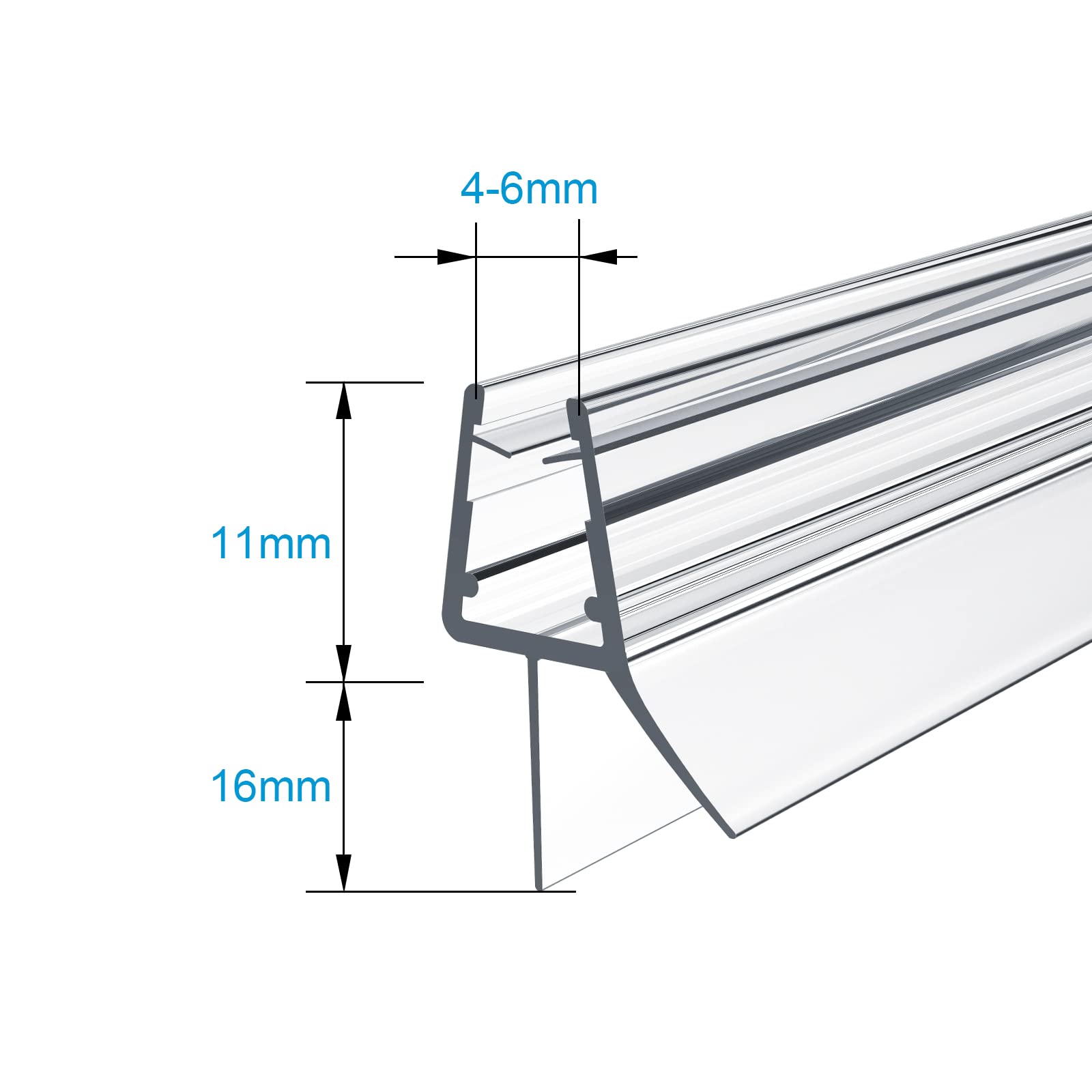 Heilmetz Juntas mampara ducha, Longitud 600 mm, S03, 2 piezas, Compatible con Vidrio de 4-6 mm, Impermeable, Cortable y de Fácil Instalación Sello para Mampara de Ducha