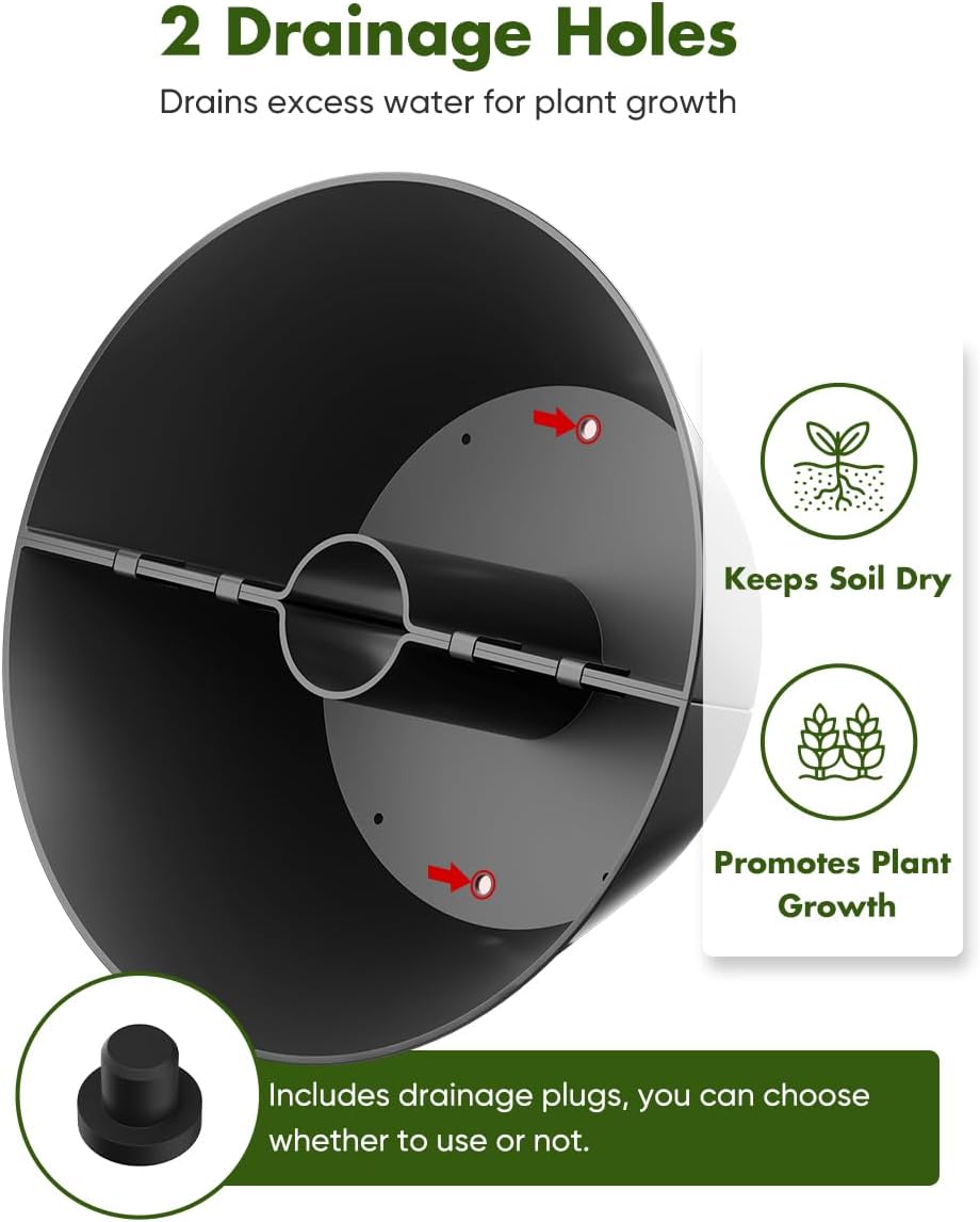 Koutemie 2-in-1 Umbrella Planter for Patio Table & Pole, Half Round Flower Planters Pots with Umbrella Hole Fits Poles Up to 2” Diameter, PVC Post Planter Wrap Around Umbrella for Garden, Black