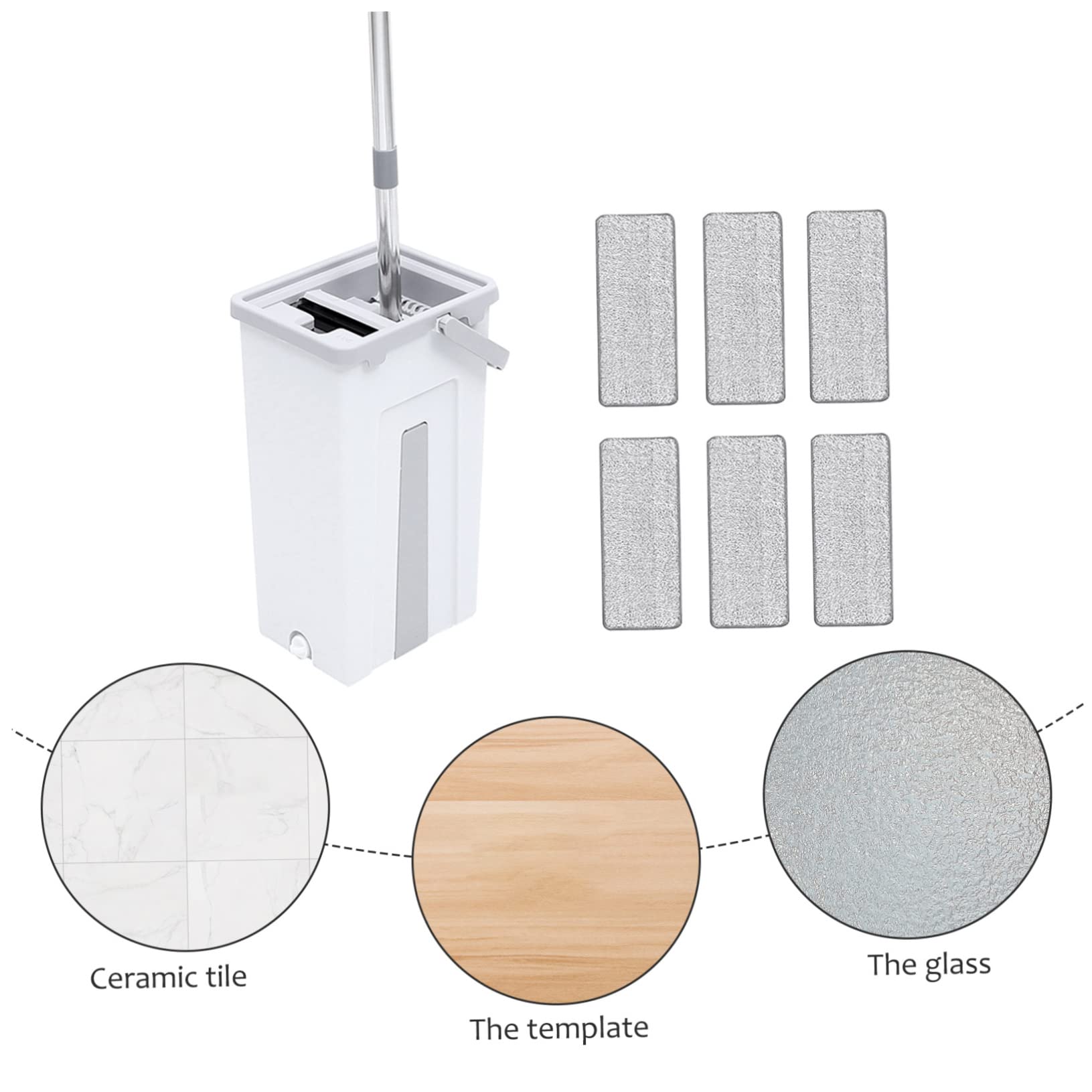 Kit de Trapeador de Limpieza Giratorio con Cubo y 6 Paños | Microfibra, Plástico y Acero Inoxidable, Mango Integrado, 1 Juego Portátil para Limpieza a Fondo