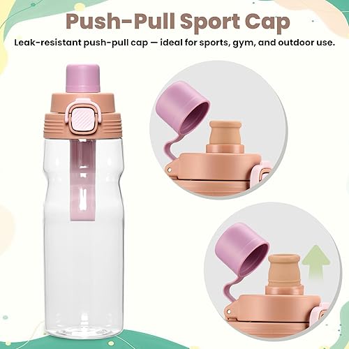 Miniatura 5 de PIQUEBAR Botella de agua aislada para niños de 17 onzas y botella de agua deportiva de 24 onzas, botellas de agua de metal al vacío de acero