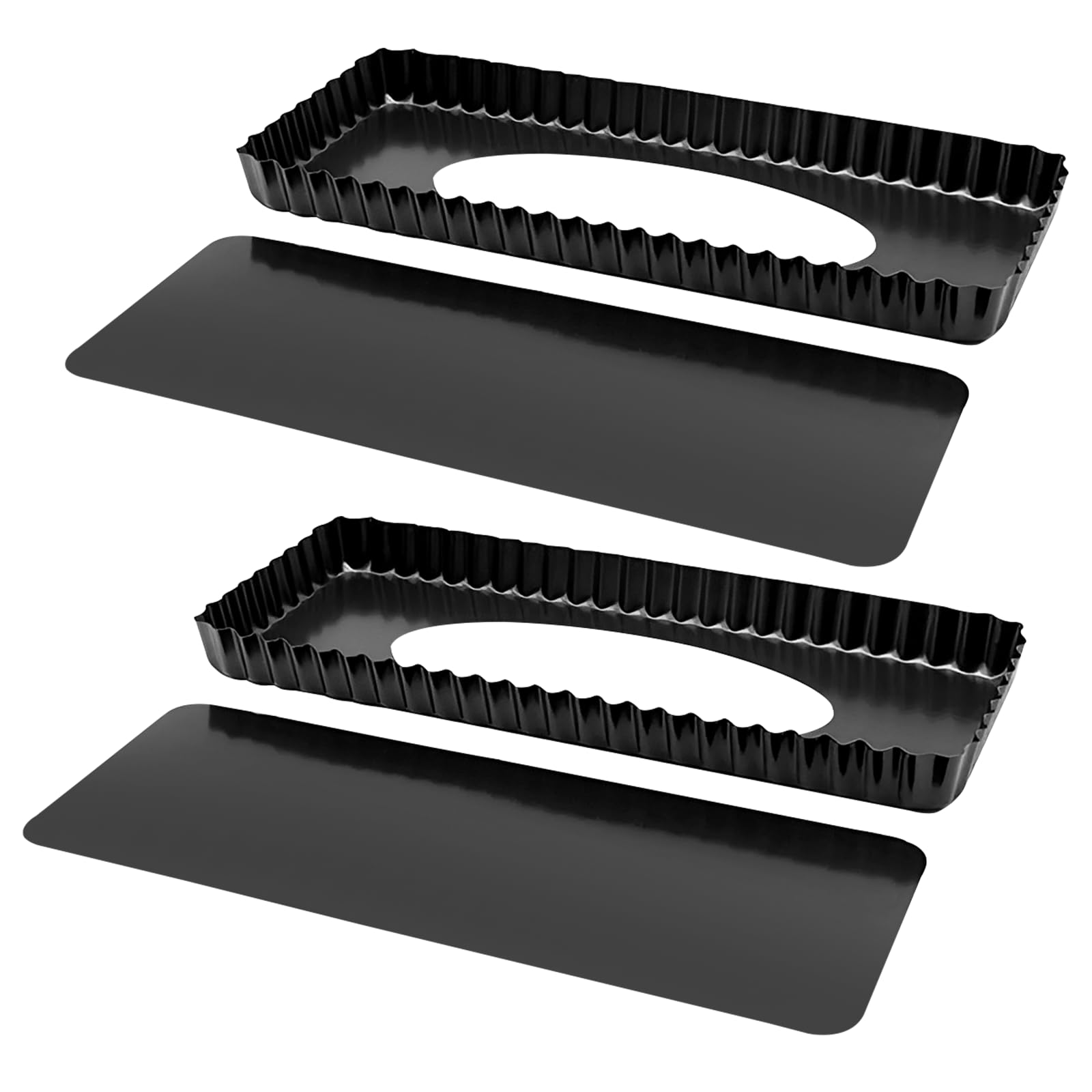 2 stampi per torte con fondo di sollevamento, antiaderente, 35 x 11 cm, rettangolare, per torte e biscotti fatti in casa, 2 pezzi