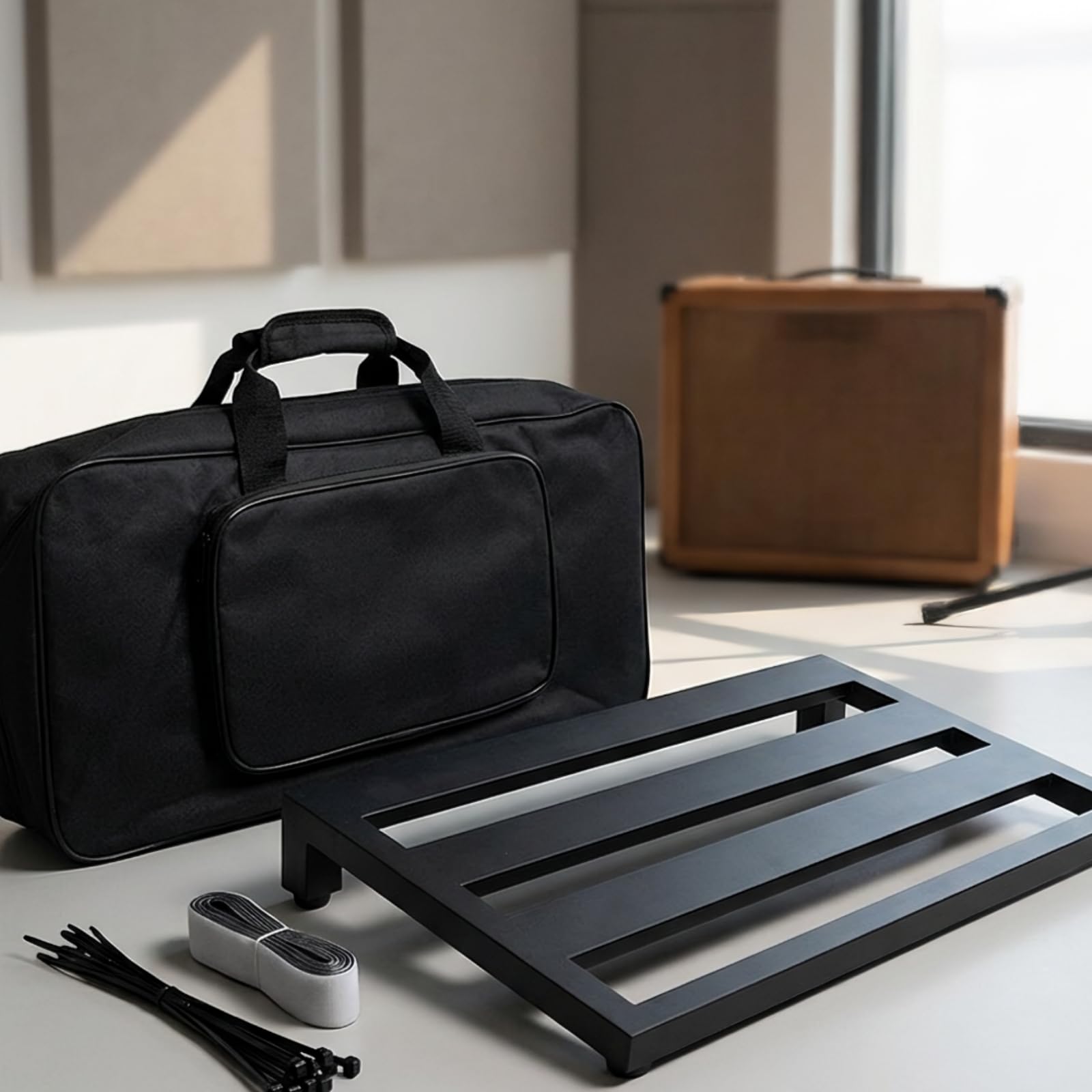 EffektgerätePaneel mit Kabelbindern, Schwarz, Mittel 500 191 30mm | Leichte Aluminiumlegierung, Gitarren-Effektpedalboard mit Tasche, kompakt, Zubehör, für Proberaum, Gitarristen