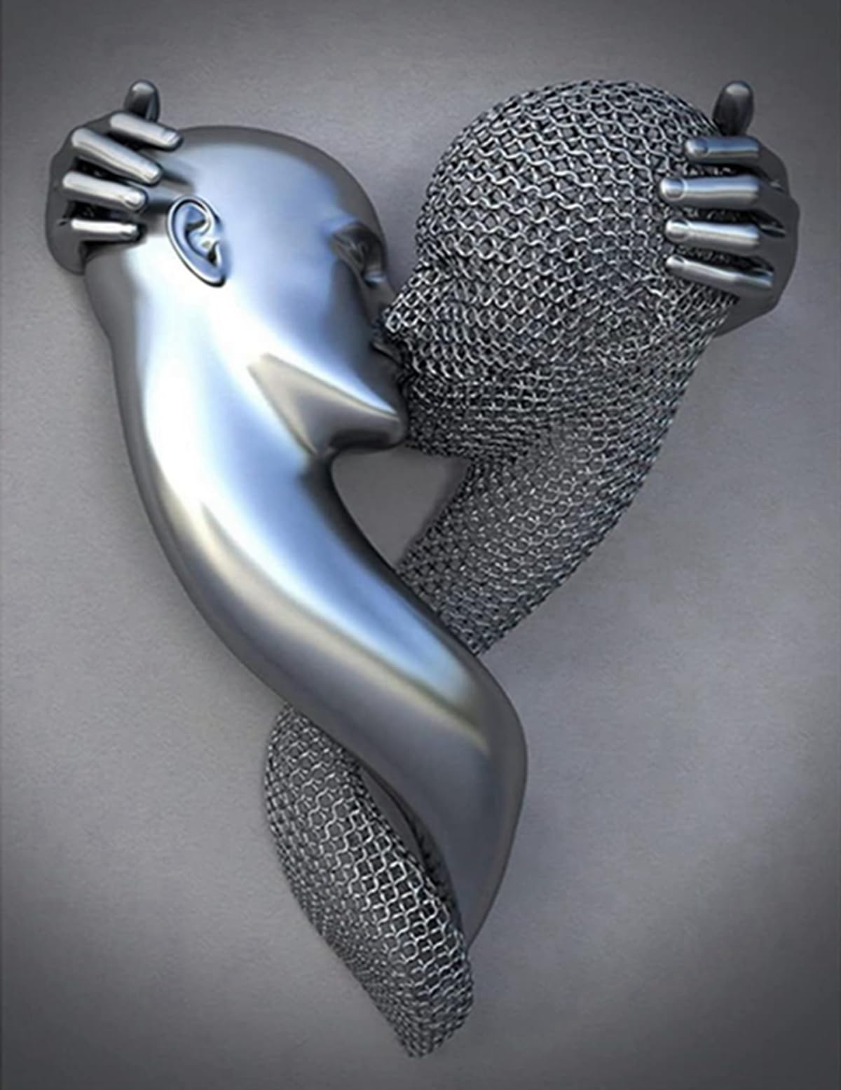 JNAOZI 3D Lovers Metal Figure Statue Canvas Painting Love Hug Abstract Art Frameless (Poster 6.50 x 70 cm x 1 Piece)