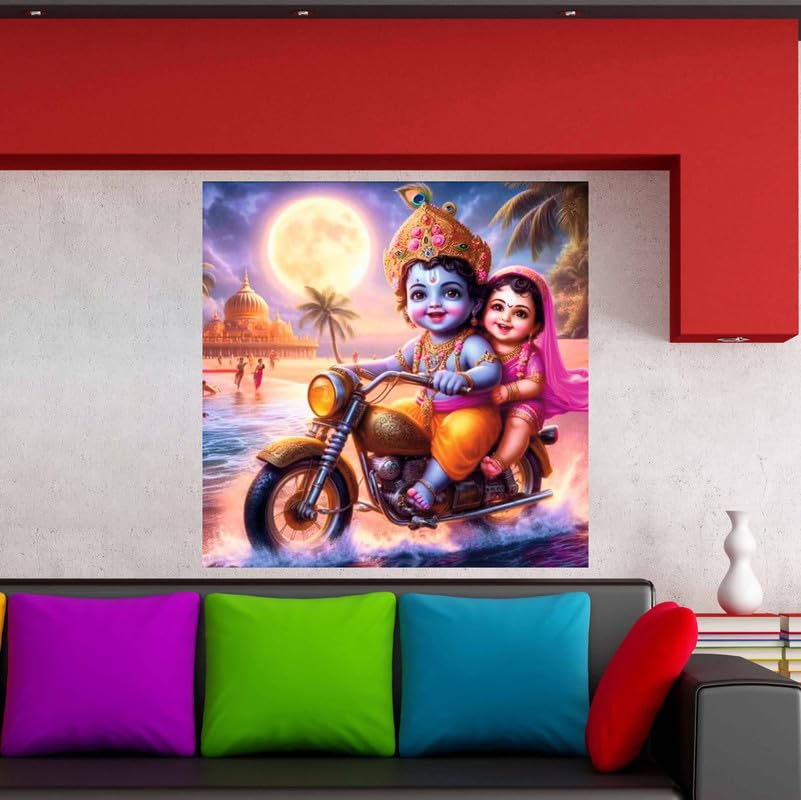 Image of British Terminal Cute little Bal Gopal Baby God Krishna| Kanha Ji | Laddu Lord Makhan Chor Painting Religious Poster for Pregnant Women for wall (matt thin vinyl,sticker,multicolor,unframed)| bj222