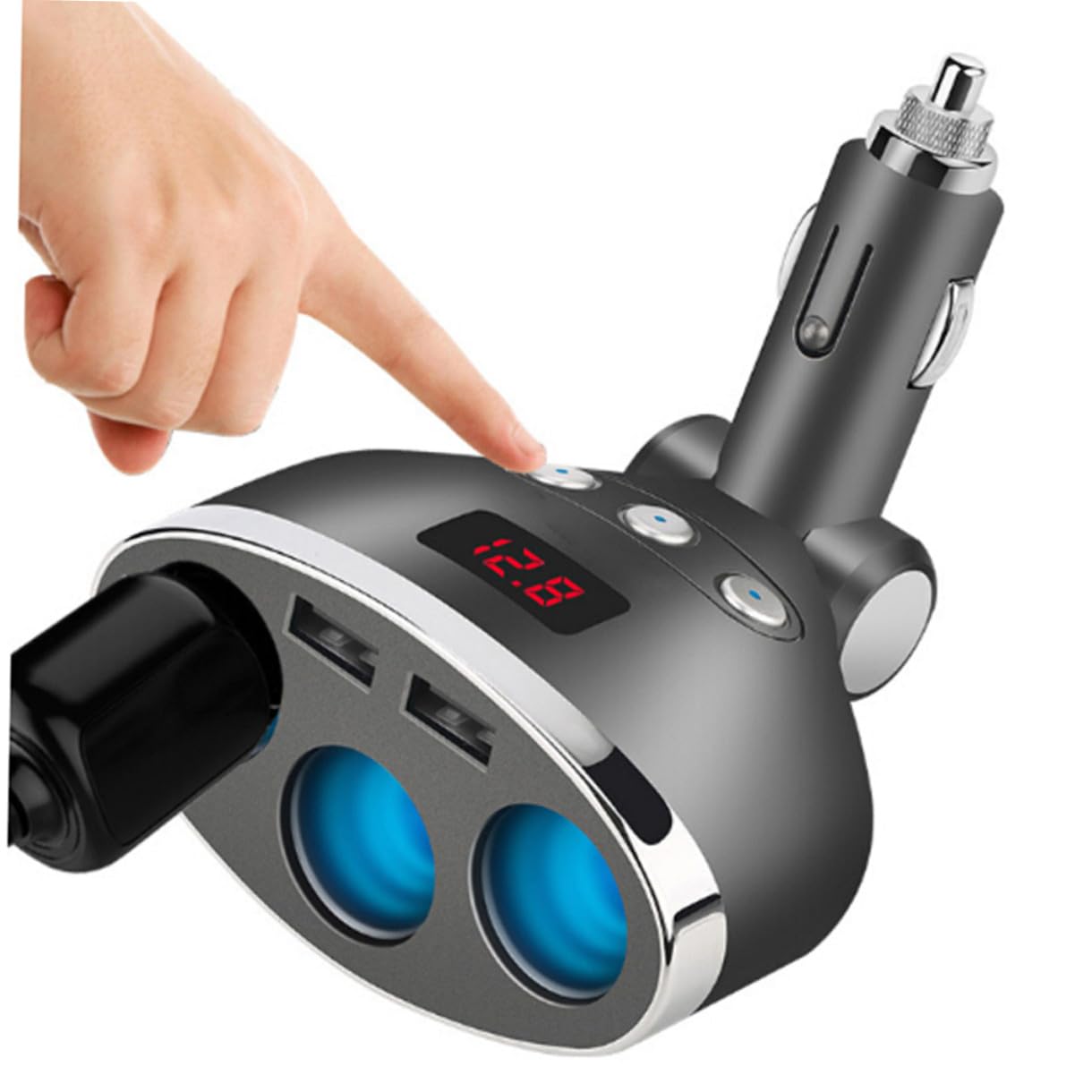 ULTECHNOVO 2piezas Cargador De Coche Enchufes con Puertos USB y Adaptador Mechero para Dispositivos Móviles Pantalla Led De Voltaje Carga Rápida para y Negro