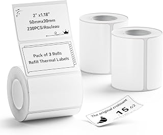 NIIMBOT 3 Rollos Etiquetas de 50 x 30 mm para impresoras de etiquetas B1/B1 Pro/B2/B2 Pro/B21/B21 Pro/B3S,Impermeables y resistentes al aceite,editables para el hogar,la escuela y la oficina