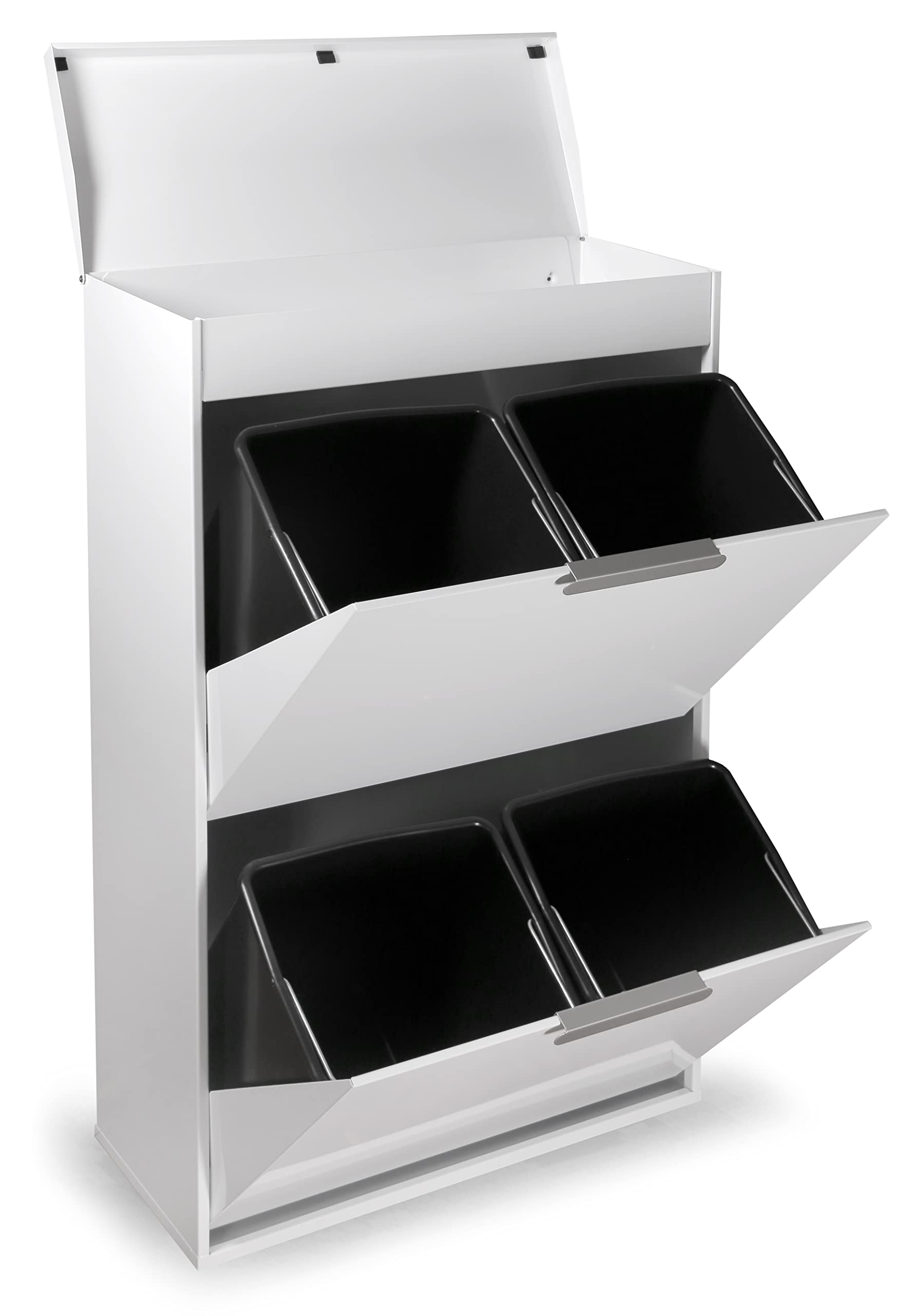 Arregui Ecoclas Plus CR621-E Cubo de Basura y Reciclaje de Acero de 4 Compartimentos con Bandeja Superior | 4x17L (68L) | Cubos de Basura de Cocina | Contenedores de Reciclaje para Casa | blanco
