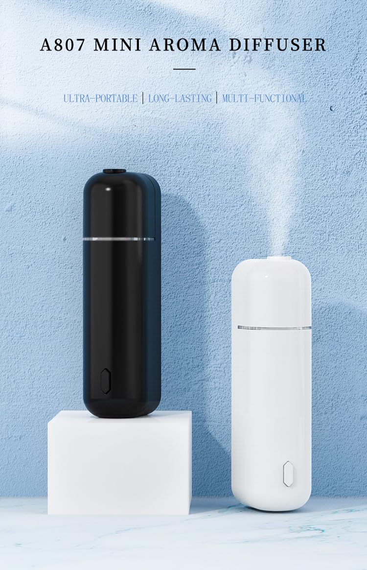 Diffusore ad ultrasuoni USB ricaricabile Nomade di Oli Essenziali con 6 Bottiglie di Aroma: Aromaterapia in Strada e Casa (bianco)