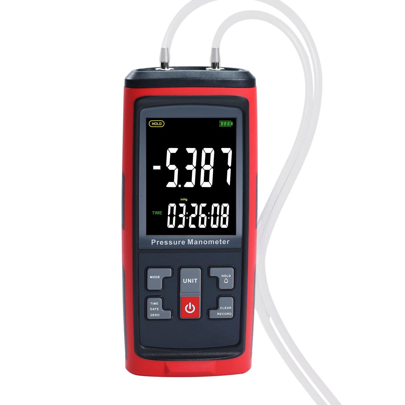 Manometro Digitale Differenziale 13 Unità bar mbar kPa psi per Aria e Gas, Tester HVAC con Gamma di Misura ±50 kPa, Registrazione Dati per Pneumatica, Compressori, Valvole e Serbatoi
