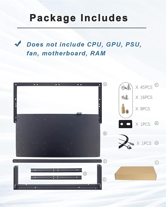Mining Rig Frame Case 6 Gpu, Mining Rig Frame with Anti-Static Strips, Open Air PC Case for ATX/Btx/Flex/Itx/Micro ATX, Support 4 x 12 cm Fan (Frame Only) (6GPU)