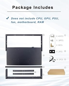 Mining Rig Frame Case 6 Gpu, Mining Rig Frame with Anti-Static Strips, Open Air PC Case for ATX/Btx/Flex/Itx/Micro ATX, Support 4 x 12 cm Fan (Frame Only) (6GPU)