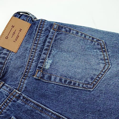 KIDSCOOL SPACE Baby Little Big Girls Jeans,Elastic Waistband Inside Ripped Holes Soft Simple Desgin Denim Pants4