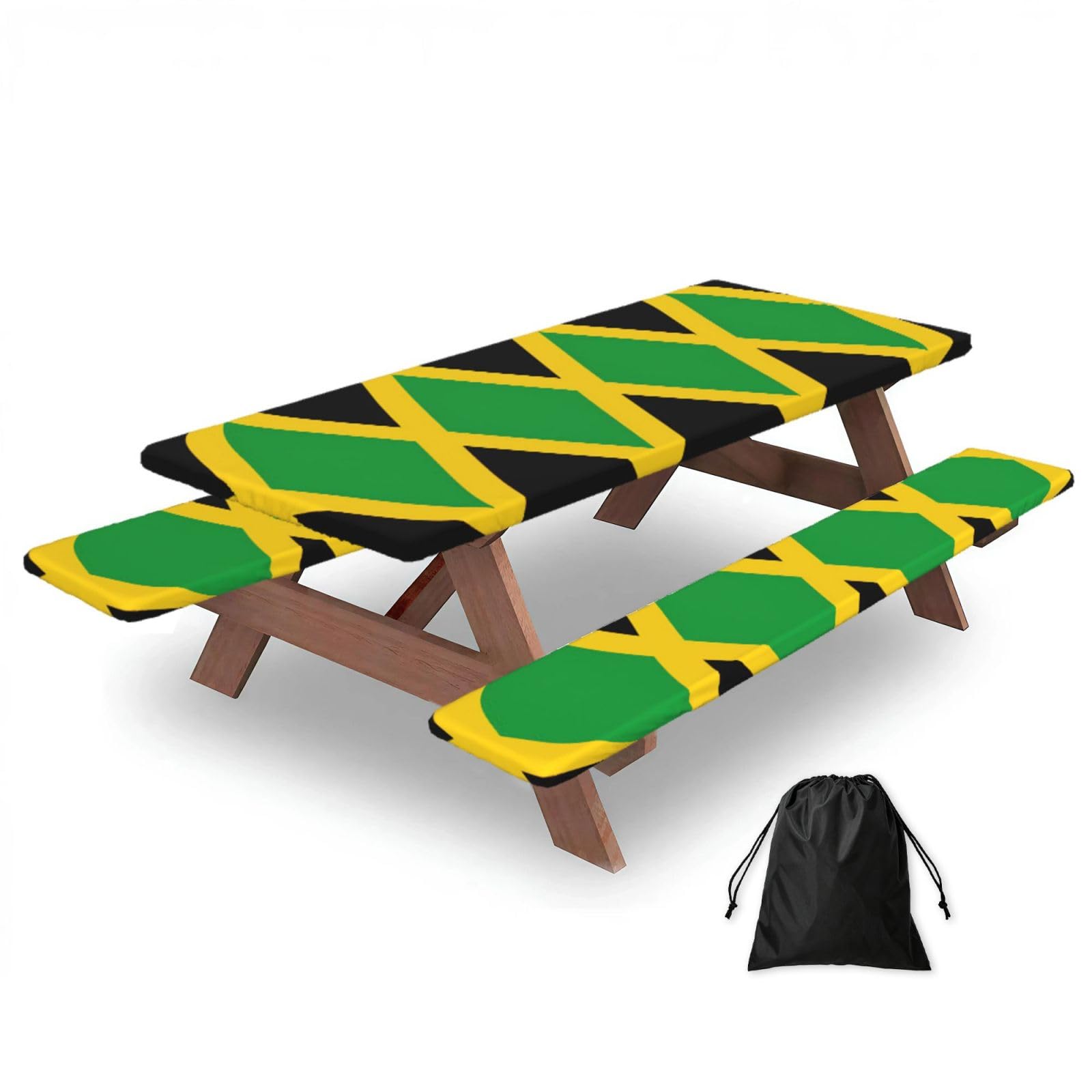Yqxwjl Black Jamaica Flag Print Camping Essentials Waterproof Camping Table And Bench Cover With Drawstring Bag 183 Cm