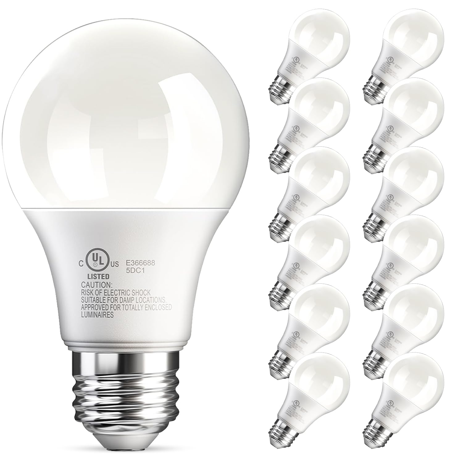 TJOY 12 Pack A19 LED Light Bulb, Daylight White 5000K, 60W Equivalent, E26 Base