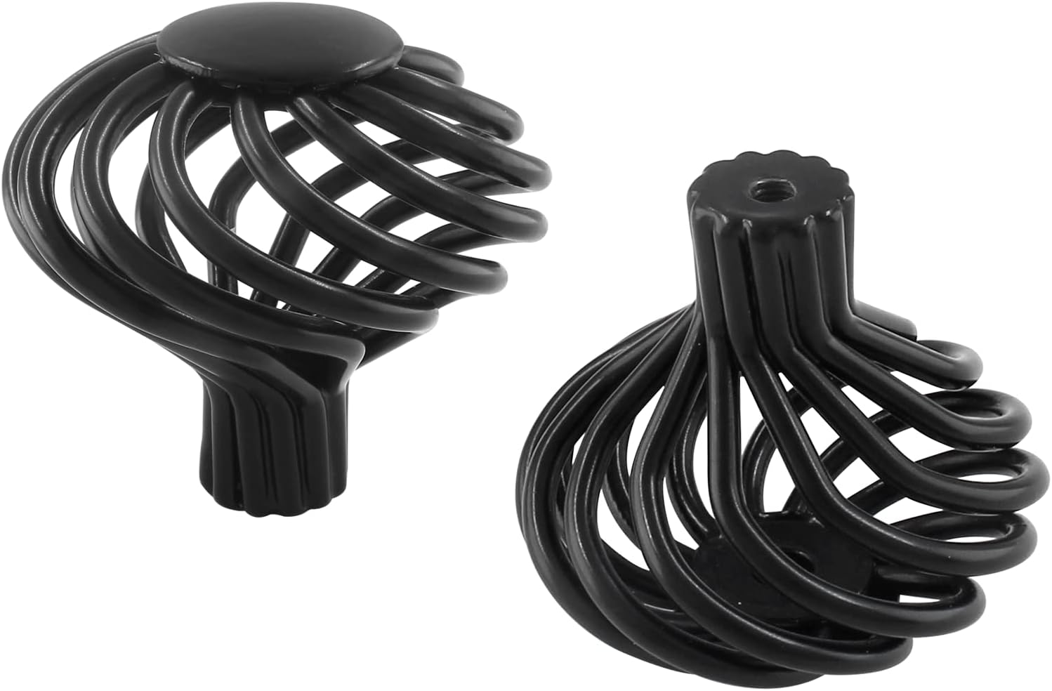 6 Pcs Black Round Birdcage Cabinet Knobs, 46mm/1.81" Diameter Drawer Pulls, Single Hole Iron Handles With Mounting Screws, 1.81x1.7(DiaxH)