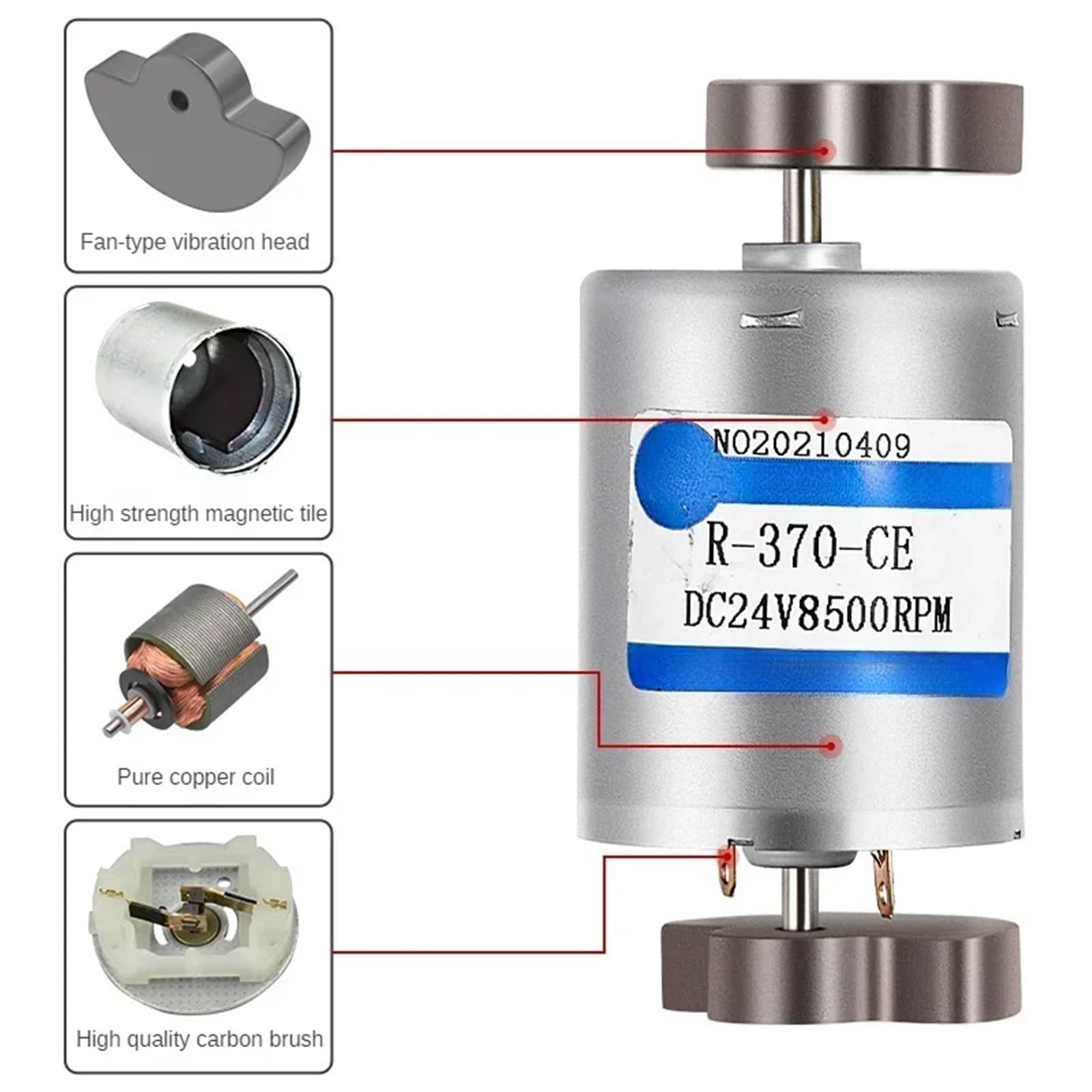 1 x silnik elektryczny RF-370 o wysokiej prędkości 12 V 370 DC z mikrosilnikiem blokowym wibracyjnym (6 V 6000 obr./min, C)