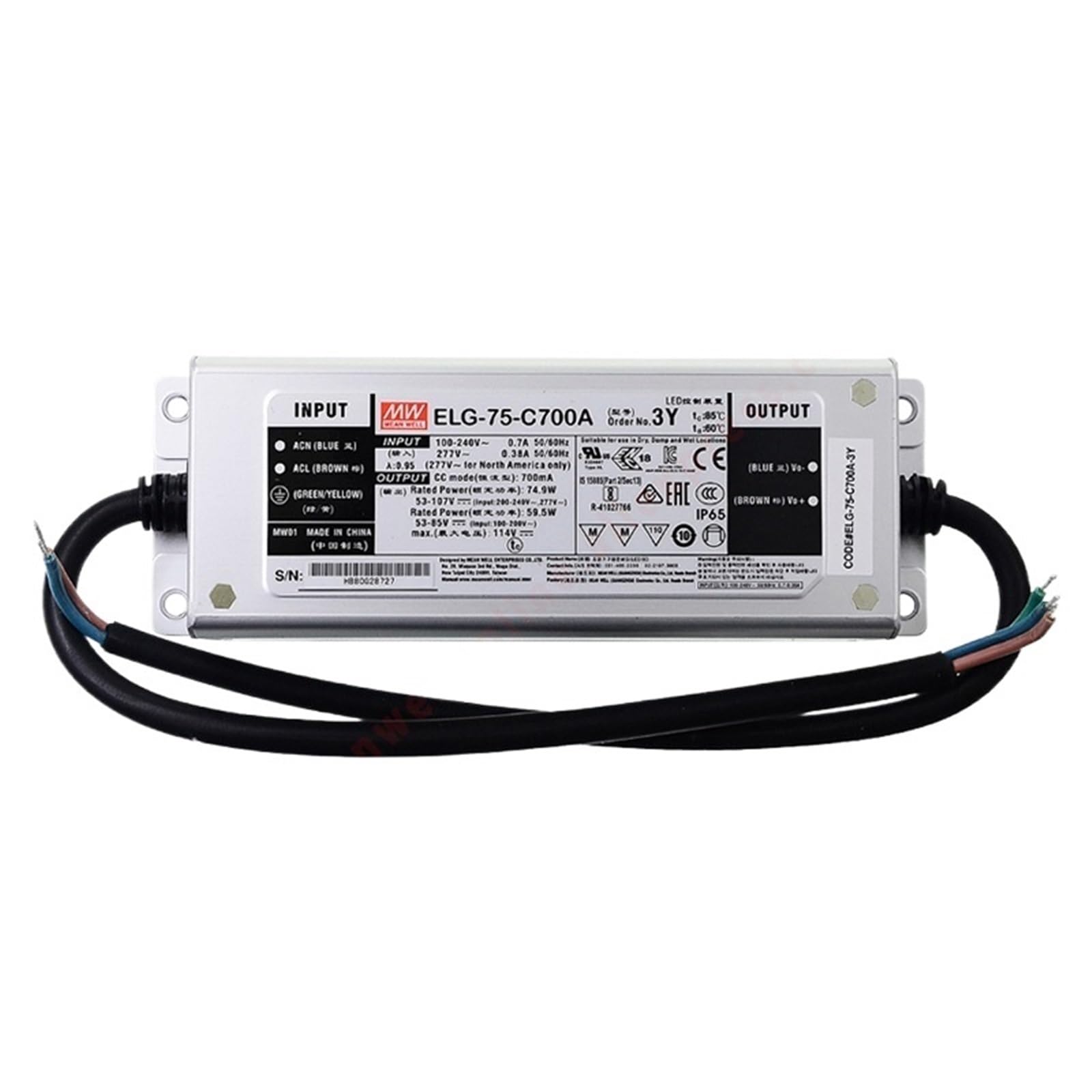 Fcarumiqp Elg-75-C1400a /B/Ab Outdoor Ip65/Ip67 Led Power 60-75W/1400Ma/27-54V Constant Current Mode Dimming Led Driver(Elg-75-C1400a)