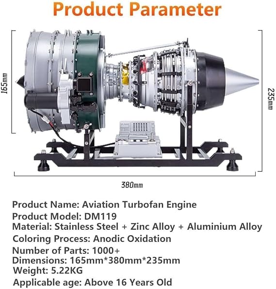 1:10 Turbofan Engine Model, 1100+ Piece Collectors Metal Kit with Dynamic Display & Sound, Large Desktop Mechanical Sculpture for Adult Hobbyists