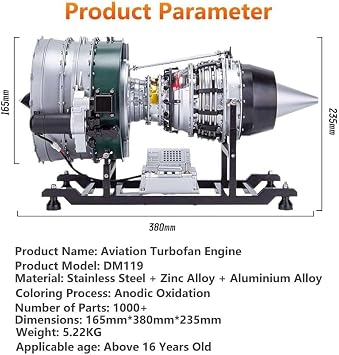 1:10 Turbofan Engine Model, 1100+ Piece Collectors Metal Kit with Dynamic Display & Sound, Large Desktop Mechanical Sculpture for Adult Hobbyists