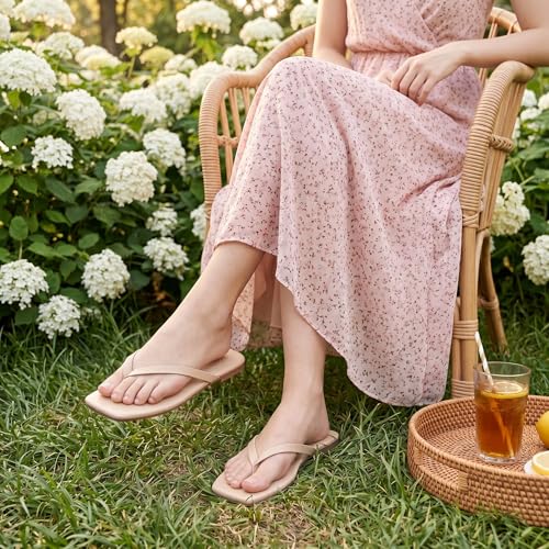 Image of Flip Flops for Women Comfortable Square Toe Casual Beach Sandals Summer Outdoor and Everyday Wear