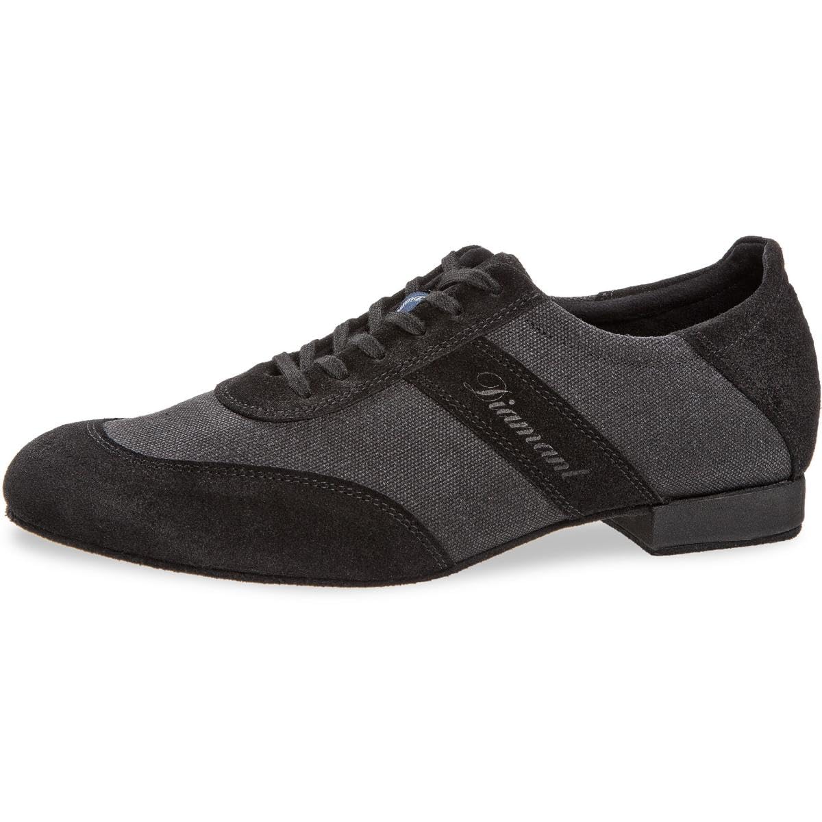 Diamant Herren Sneaker Tanzschuhe 192-025-637 - Veloursleder/Textil Schwarz/Grau - 2 cm Micro-Heel - Rauledersohle - Made in Germany