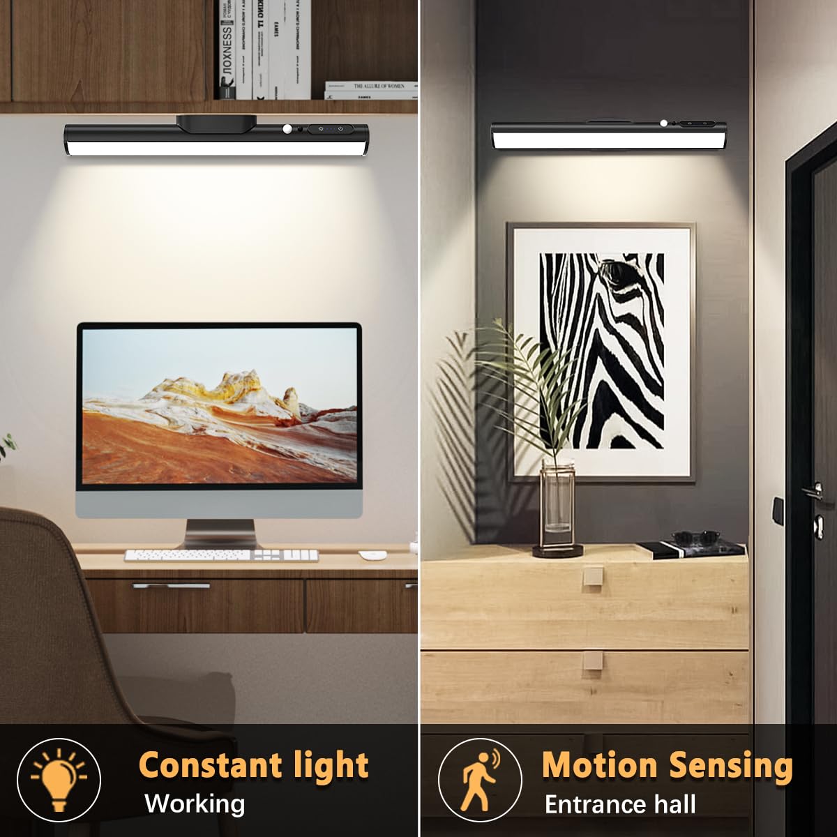 Hapfish Luz LED con Sensor de Movimiento Sin Cable, Lampara LED Pared USB Recargable Magnetica Inalambrica, Luces Escritorio Bateria con Mando, Barra Flexo Pilas para Armario Espejo Cocina Baño