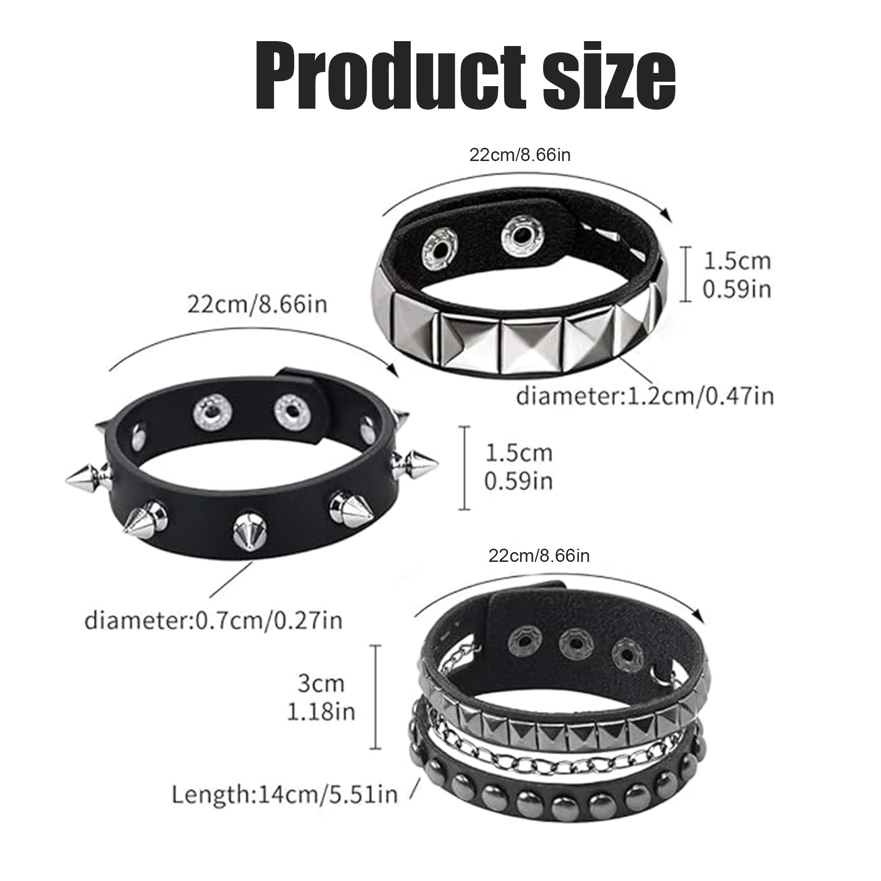 Pulsera de Cuero Punk Ajustable Gótica para Niños Niñas Accesorios Rock Negro