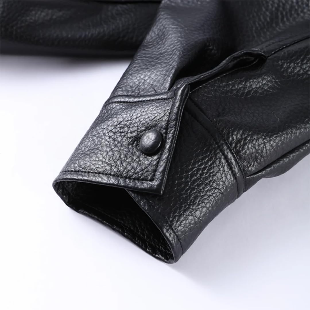 Women's Stand Collar Jacket Full Sleeve Double Button Solid Leather Jackets