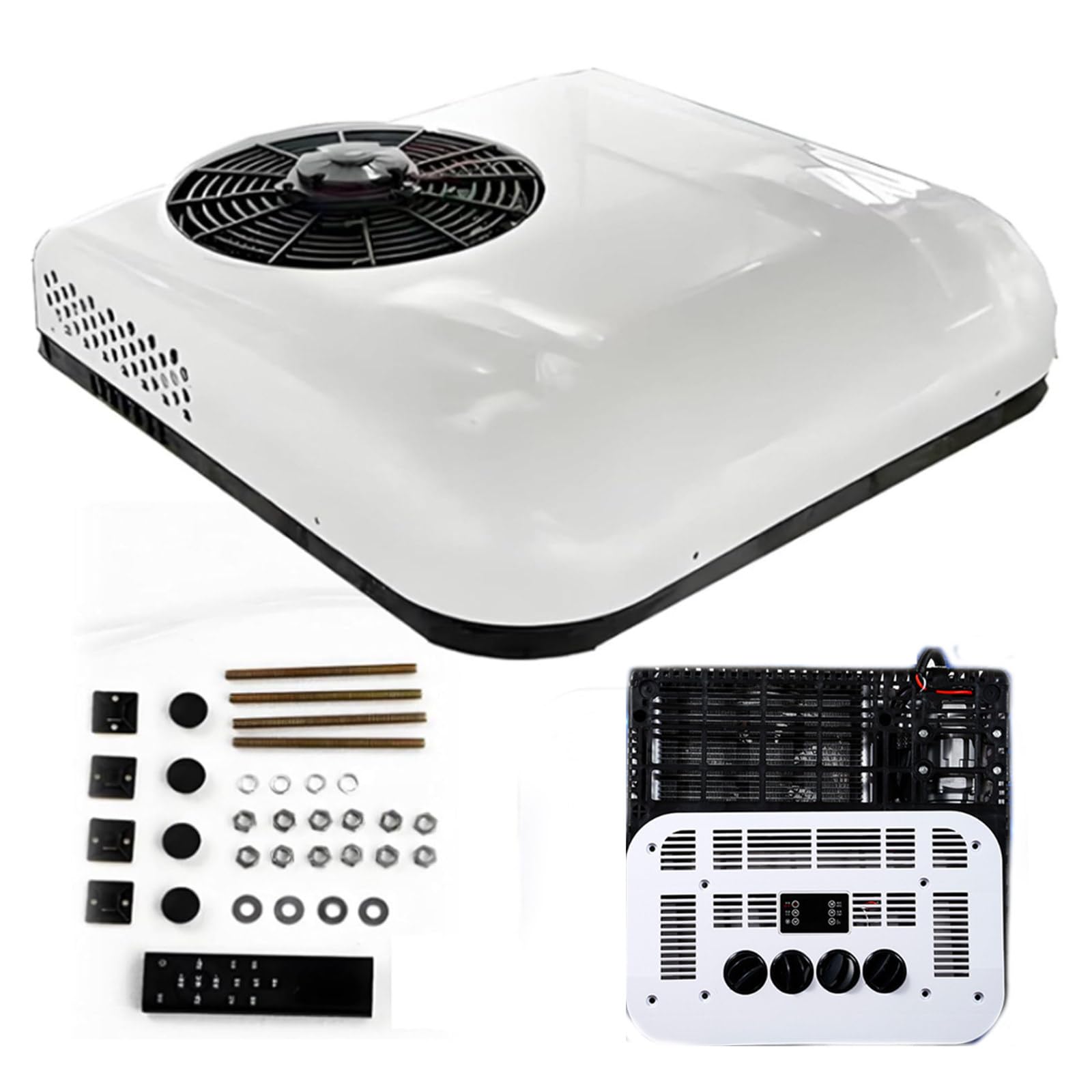 Osnzyc 12V/24V DC Rooftop Parking Air Conditioner for Truck Cab, Quiet Split AC Unit with Scroll Compressor,Universal Fit for Caravans, Tractors Motorhomes, and Camping Vehicles 24V