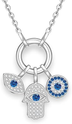 Hamsa Necklace Hand Of Fatima 925 Sterling Silver Evil Eye Necklace for Women Trendy Hamsa Charm Pendant Amulet Protection Jewelry