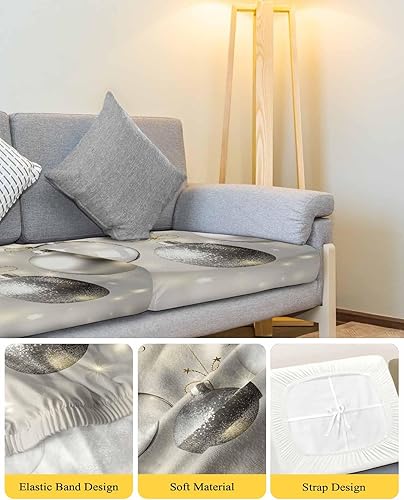 Miniatura 4 de Fundas de cojín elásticas para sofá con diseño de bolas de Navidad, con parte inferior elástica, fundas protectoras para sofá de invierno con